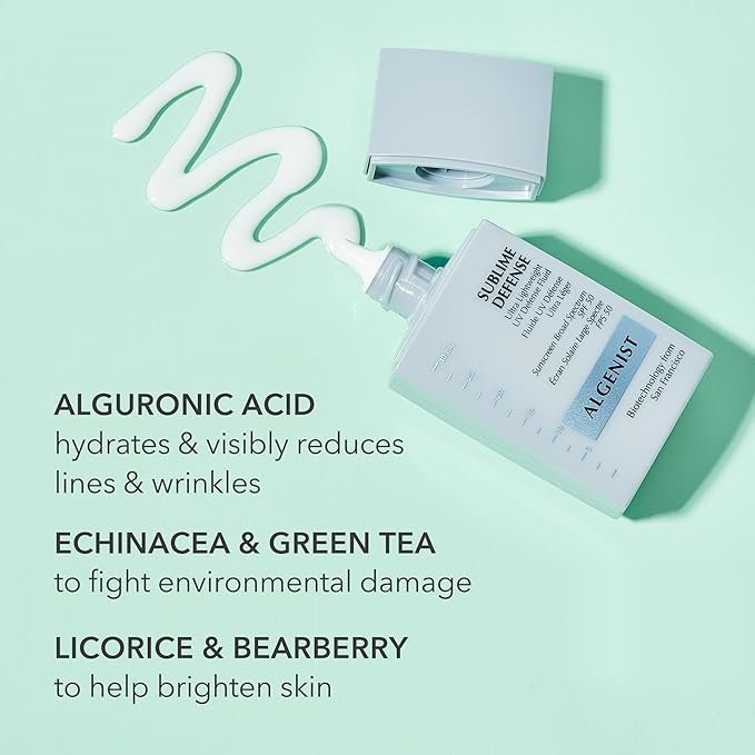 Algenist Sublime Defense Ultra Lightweight UV Defense Fluid SPF50 - Sheer, Oil-Free Face Sunscreen with Vitamin E, Echinacea & Green Tea - Non-Comedogenic & Hypoallergenic Skincare (30ml / 1oz)-GlimoraGlow