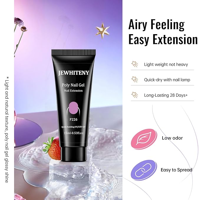 JEWHITENY Poly Gel Nail Kit 14 Colors - Yellow Nude Pink Blue Purple Glitter Tones Starter Kit with UV Lamp Base & Top Coat All-in-One Gift for Women Need U V Light Curing-GlimoraGlow