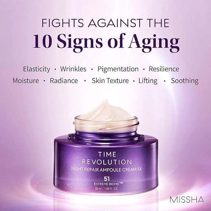 MISSHA Time Revolution Night Repair Ampoule Cream (5th Gen) 1.69 Fl Oz - Triple Fermented Deep-Sleep Night Cream - Overnight Care for Enhanced Radiance, Korean Skincare-GlimoraGlow