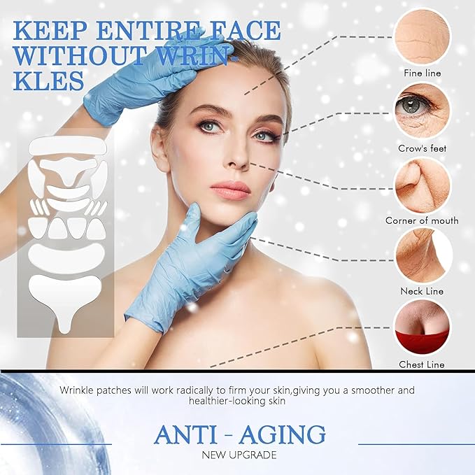 18 Pcs Wrinkle Patches，Reusable Silicone Face, Forehead, Neck & Chest Wrinkle Pads – Anti Aging Overnight Facial Smoothing Pads for Fine Lines, Decollete Care, Skin Rejuvenation-GlimoraGlow