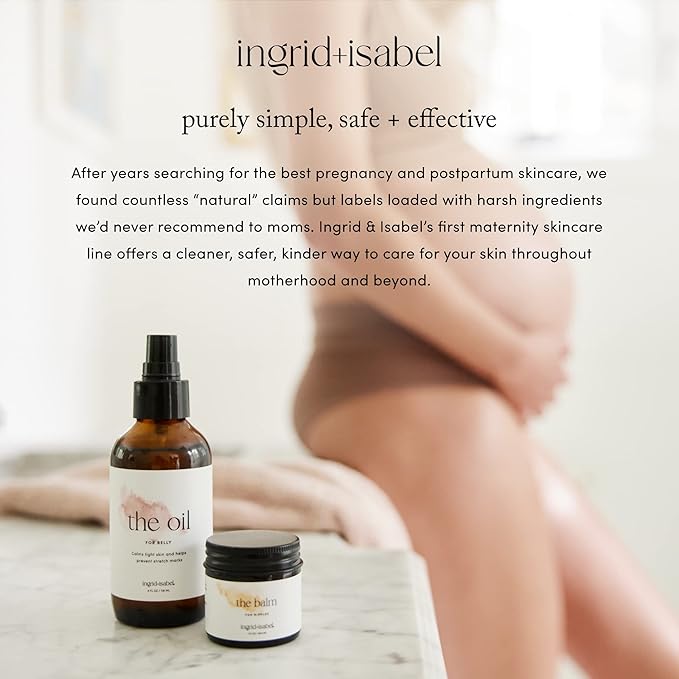 Ingrid & Isabel, The Oil, Organic Belly & Body Oil, Prevents Stretch Marks & Scars, Maternity & Pregnancy Skincare, 4 Fl Oz-GlimoraGlow