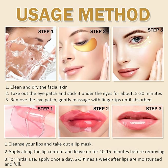 20 Pieces Lip Masks&24K Gold Under Eye Masks,Crystal Collagen Gel Eye Masks,Moisturizing Cherry Blossom Lip Patches Skin Care,Reducing Fine Lines & Dark Circle for Puffy Eyes,Birthday for Women-GlimoraGlow