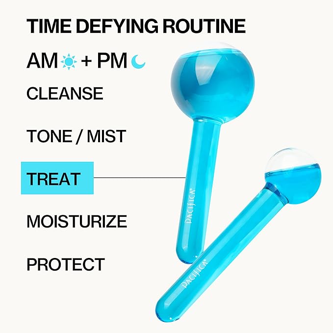 Pacifica Ice Roller Cryo Globes – Cooling Glass Facial Massager for Face, Eyes & Neck – Cold Therapy Beauty Tool for Puffy Eyes, Dark Circles, Redness, Wrinkles – Skin Care Gift for Women & Men-GlimoraGlow