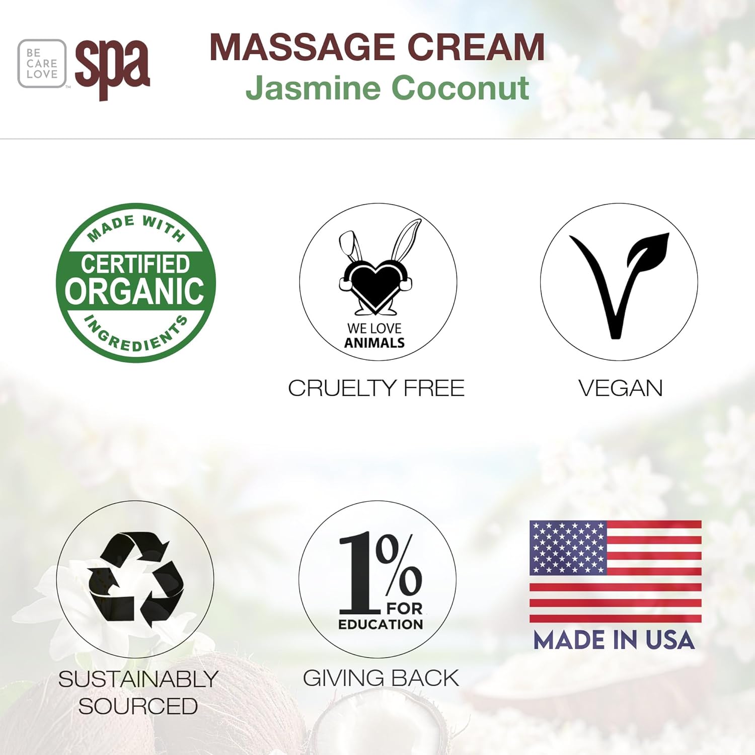 Be Care Love (BCL) Spa Massage Creams (16 fl oz, Jasmine & Coconut)-GlimoraGlow