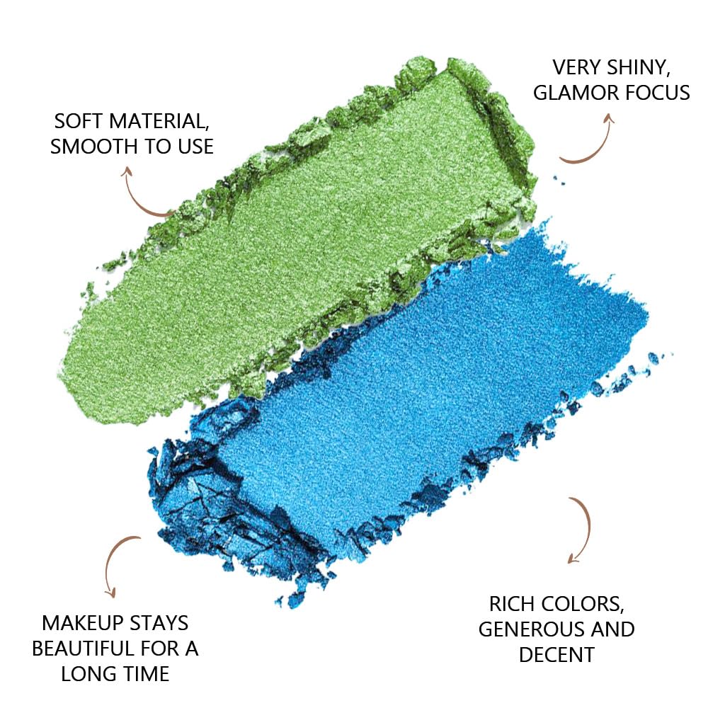 2 colors eye shadow makeup palette, Blue & Green Eyeshadows Halloween Birthday Party Wear, high pigment eye, matte & shimmer metal eye shadow powder, Blendable, Ultra-Pigmented(02)-GlimoraGlow