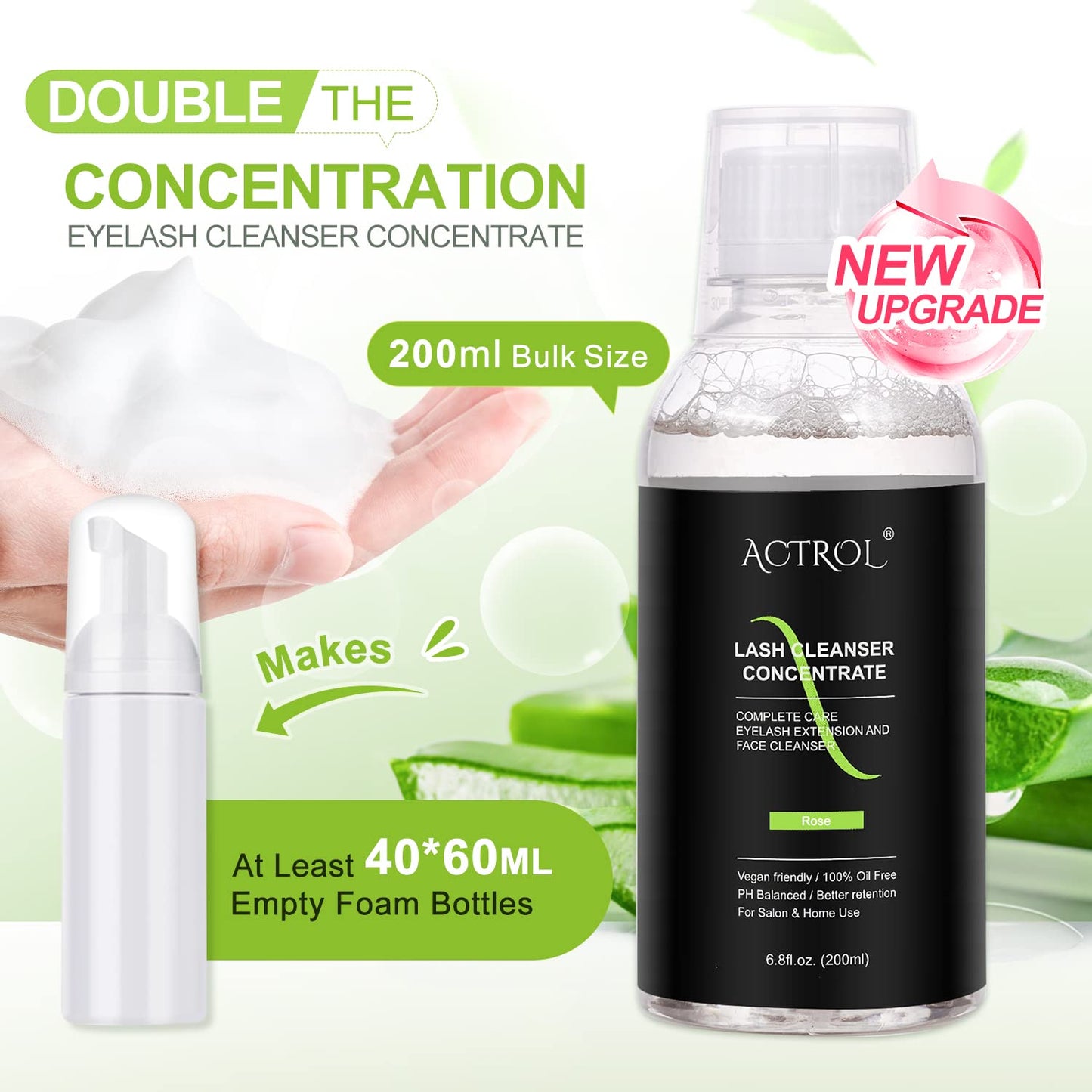 Eyelash Cleanser Concentrate 200ml Aloe Professional Lash Shampoo Foaming Cleanser Lash Wash Concentrate for Extensions Lashes with Salon Home Care-Makes 40 Bottles-GlimoraGlow