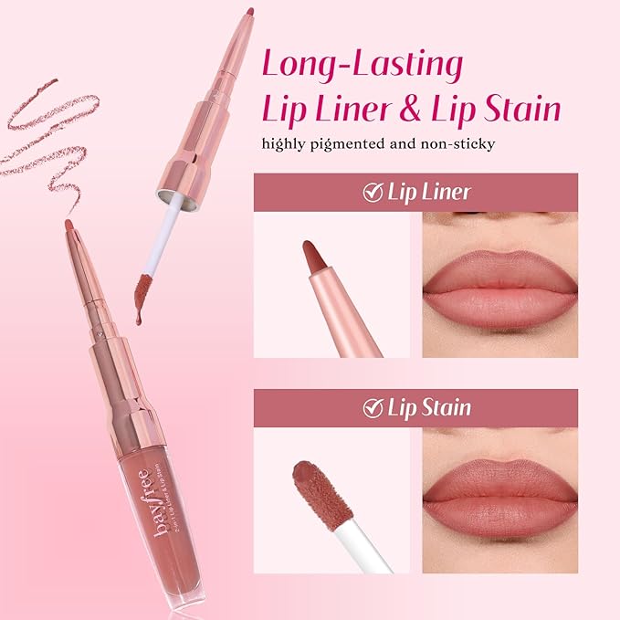 2-IN-1 Lip Liner and Lip Stain, High Pigmented Long Lasting Velvet Lip Tint, Well-Defined Lipliner, Weightless Waterproof Not Animal Tested, Matte Finish Makeup-GlimoraGlow