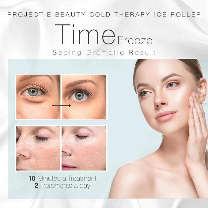 Ice Roller Cold Therapy by Project E Beauty | Reduce Under Eye Puffiness & Dark Circles | Tightens & Firms Skin | Diminish Wrinkles | Pain Relief | Muscle Soreness | Redness (Face & Body Roller)-GlimoraGlow