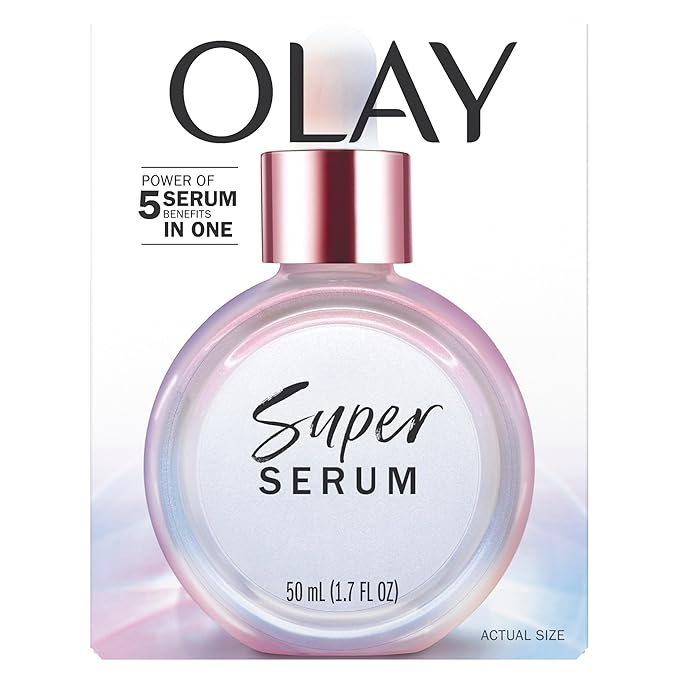 Olay Super Serum - Niacinamide, Vitamin C & E, Collagen Peptide, AHA - 5-in-1 Skin Care Benefits for Face - Healthy Glow, Brightening, Hydrating, Smoothing, Firming, Evens Tone, Anti-Aging, 1.7 Oz-GlimoraGlow