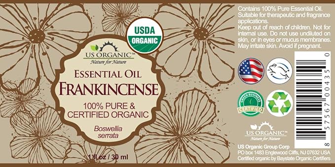 US Organic 100% Pure Frankincense Essential Oil, USDA Certified Organic, Steam Distilled, Boswellia serrata, Sourced from India, Topically or in Diffuser, Perfect for Aging Skin (30 ml)-GlimoraGlow