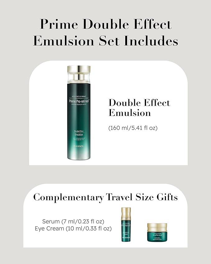 ISA KNOX AGE FOCUS PRIME Double Effect Emulsion by LG Beauty, PRIME Wrinkle For All Serum & PRIME Eye For All Cream - Korean Skin Care, Daytime Retinol (177 ml/5.99 fl oz)-GlimoraGlow