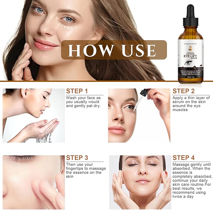 Caffeine Eye Serum - with EGCG, Vitamin C, Hyaluronic Acid, Collagen, Caffeine Eye Lift Serum - Reduces Puffiness, Dark Circles, Under Eye Bags, Wrinkles and Fine Lines Around The Eyes (30ml)-GlimoraGlow