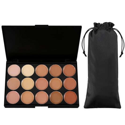 15 Colors Cream Foundation & Contour Palette, Professional Makeup Set, Multifunctional Concealer, Natural Finish, Full Coverage, All Skin Types, Unisex, Includes Storage Bag-GlimoraGlow