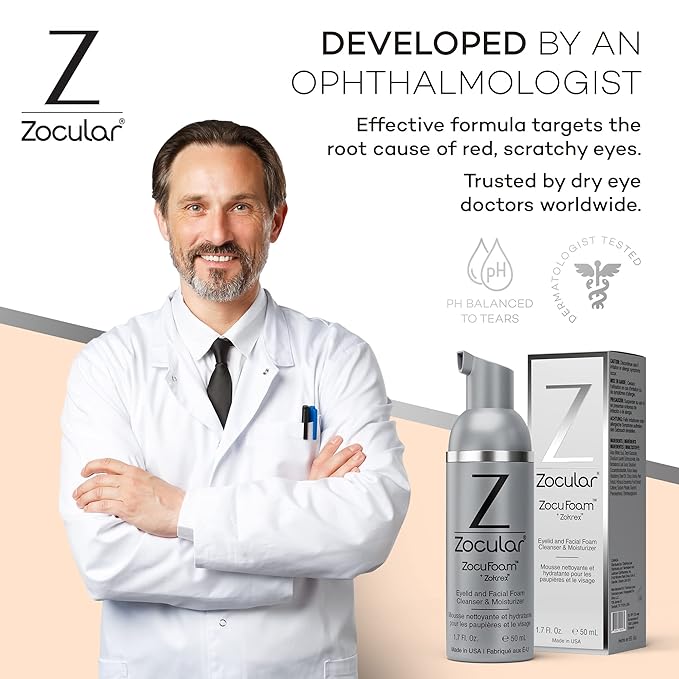 ZocuFoam Eyelid Cleanser - Foaming Eyelid Scrub - Natural pH Balanced Solution - 1.7 FL OZ (50mL)-GlimoraGlow