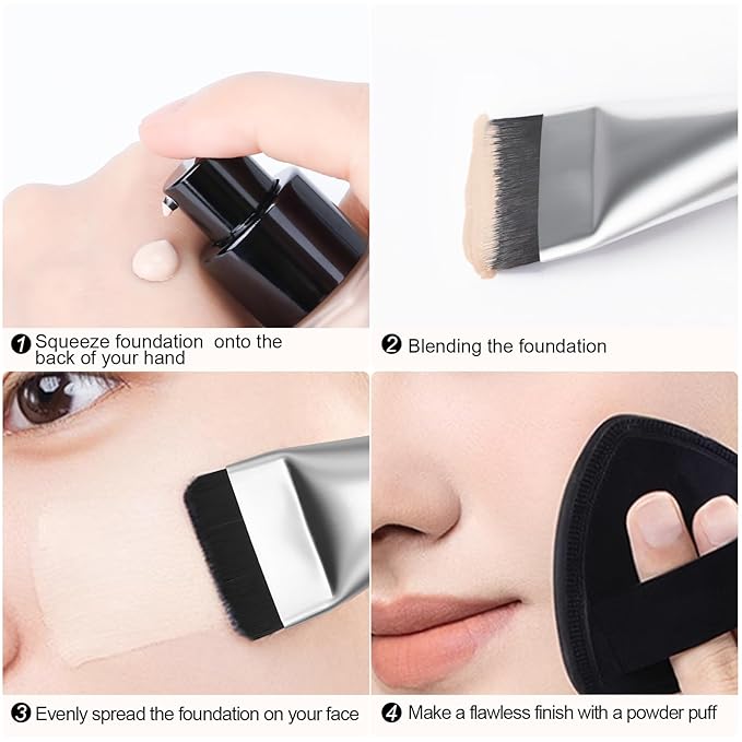 Flat Foundation Brush,Korean Makeup Brush Spatula Facial Brush for Liquid Foundation,Premium Face Makeup Brush for Blending Cream (Silver)-GlimoraGlow