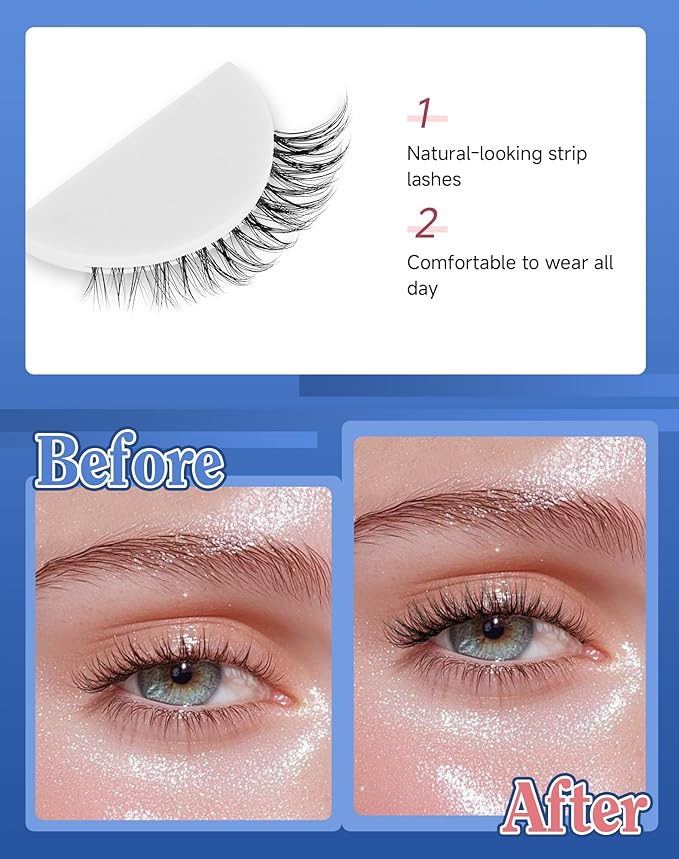 Short Cat Eye Lashes Clear Band False Eyelashes Wispy Natural Look Flared Strip Eyelash Soft Fluffy Lashe Pack 7 Pairs SF-10-GlimoraGlow