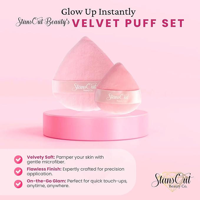 StansOut Beauty Velvet Makeup Puff Set (2-Pack) - Luxuriously Soft Powder Puffs for Seamless Face Makeup Application - Premium Quality - Perfect for Flawless On-the-Go Touch-Ups-GlimoraGlow