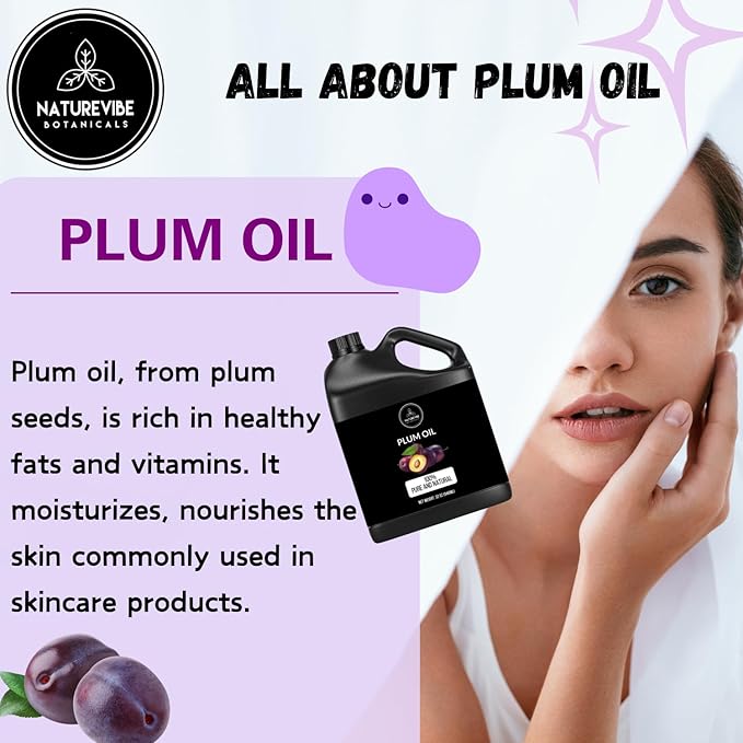 Naturevibe Botanicals Plum Oil 32 Ounces | 100% Pure and Natural | Great for Skin Care and Hair Care-GlimoraGlow