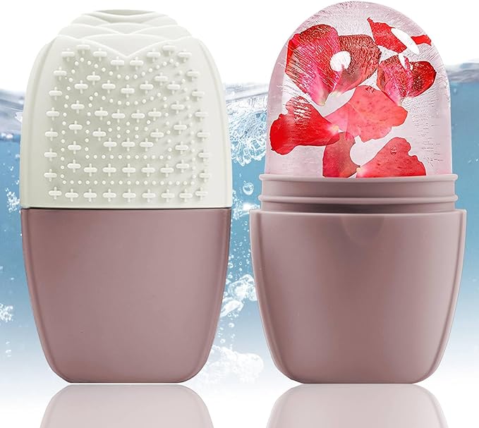 XHJRI Ice Face Roller Massager,Ice Cube Roller for Face, Eyes and Neck Naturally Conditioning and Skin Care,De-Puff Eye Bags,Reduce Migraine Pain,Reusable Massage Silicone Ice Mold (New Brown)-GlimoraGlow