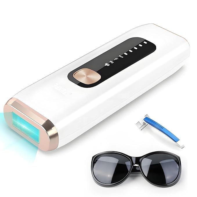 IPL Laser Hair Removal Device for Women Men at Home, Upgraded to 999,900 Flashes Permanent for Facial Legs Arms Bikini Line Whole Body Treatment (White Gold)-GlimoraGlow