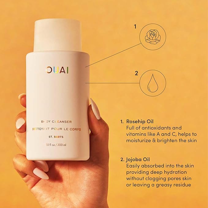 OUAI Body Cleanser, St. Barts - Foaming Body Wash with Jojoba Oil and Rosehip Oil to Hydrate, Nurture, Balance and Soften Skin - Paraben, Phthalate and Sulfate Free Skin Care Products - 10 Oz-GlimoraGlow