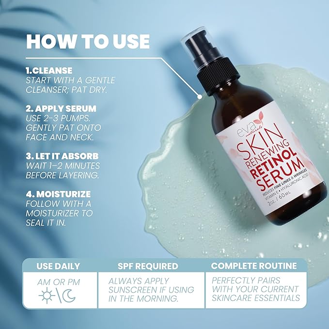 Retinol Serum by Eva Naturals - 2.5% Retinol Serum for Face with Hyaluronic Acid, Vitamin E & Organic Aloe - Retinol Face Serum that Reduce Wrinkles, Fine Lines & Dark Spots - Anti Aging Serum, 2 Pack-GlimoraGlow