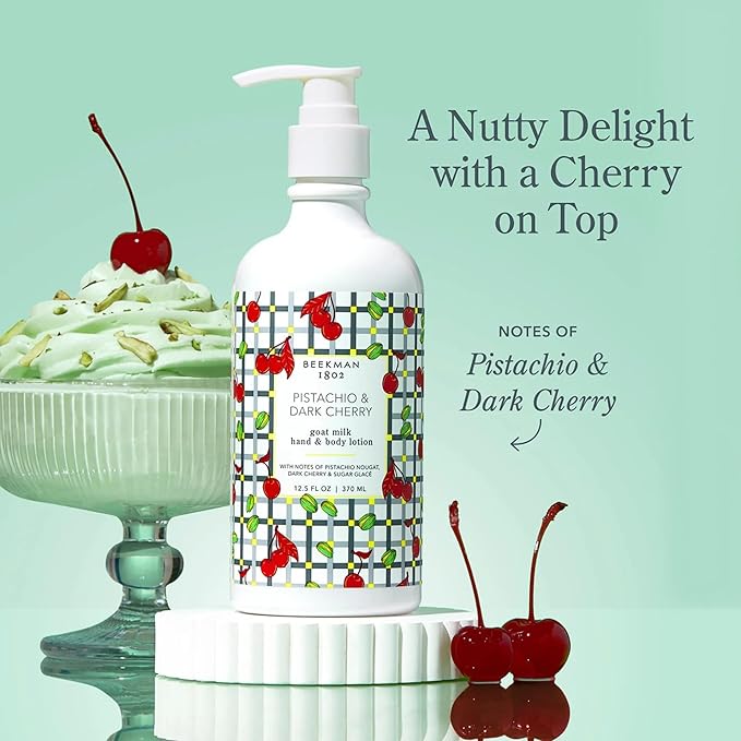 Beekman 1802 Pistachio & Dark Cherry Goat Milk Body Lotion- Scented - 12.5 oz - Hydrating & Deeply Moisturizing - With Shea Butter & Jojoba Seed Oil - Good for Sensitive Skin - Cruelty Free-GlimoraGlow
