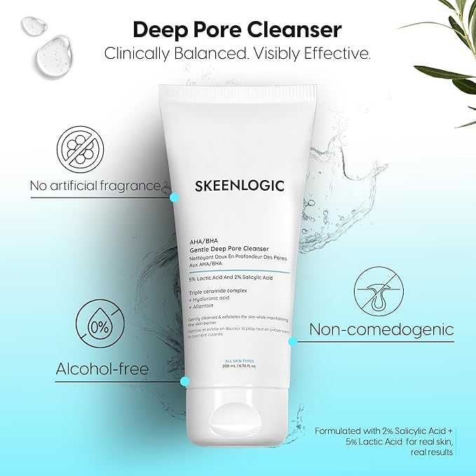 5% Lactic Acid + 2% Salicylic Acid Cleanser –Non-Stripping AHA/BHA Exfoliating Face & Body Wash With Ceramides. Minimizes Pores, Keratosis Pilaris, Acne, Ingrown Hairs & Psoriasis-200ml.-GlimoraGlow