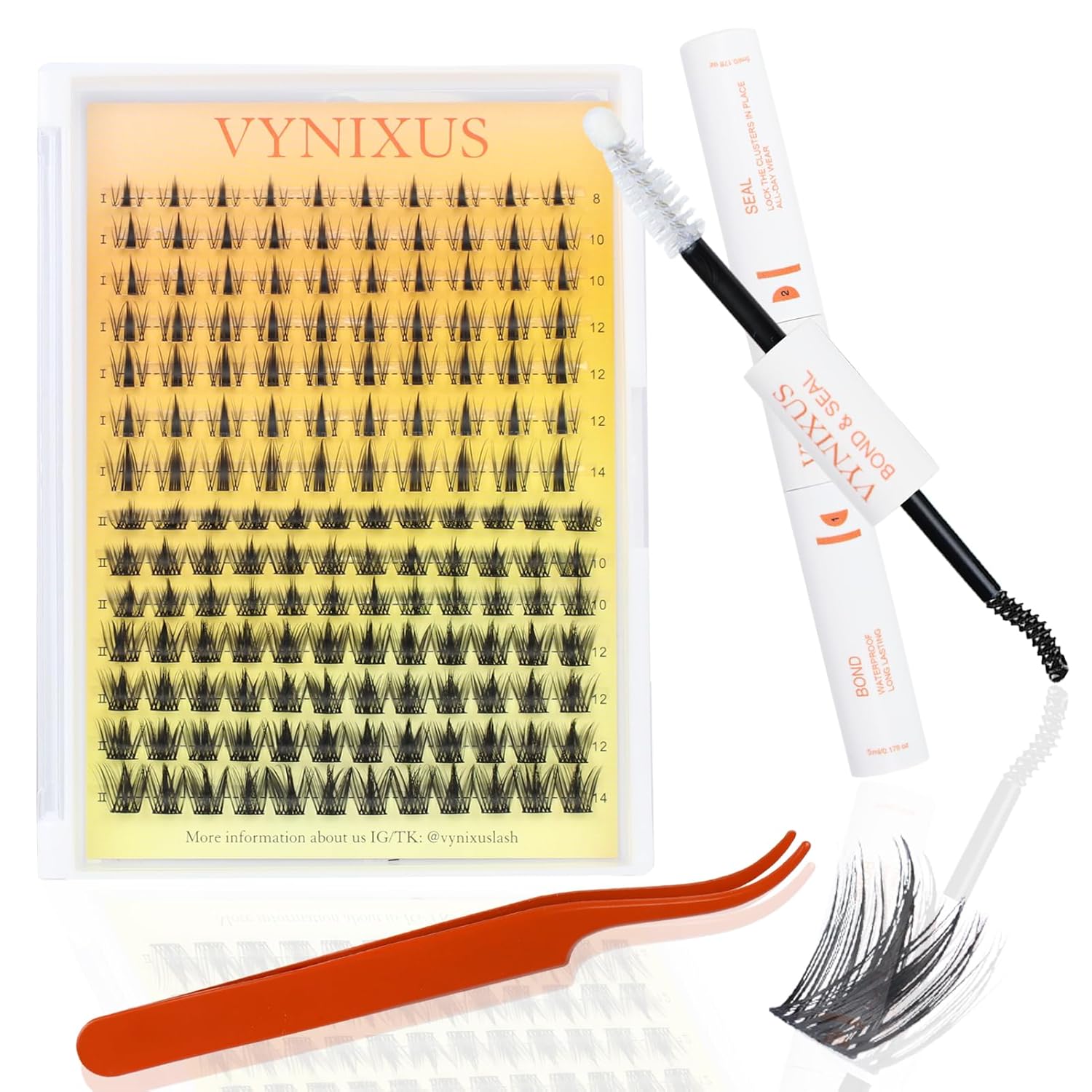 Lash Clusters Kit Eyelash Clusters DIY Lash Extension Kit with Lash Bond and Seal Waterproof Eyelash Tweezers Wet-Look Cluster Eyelash Extensions Kit (Set Fairy/Magic-0.07D-Mix8-14)-GlimoraGlow