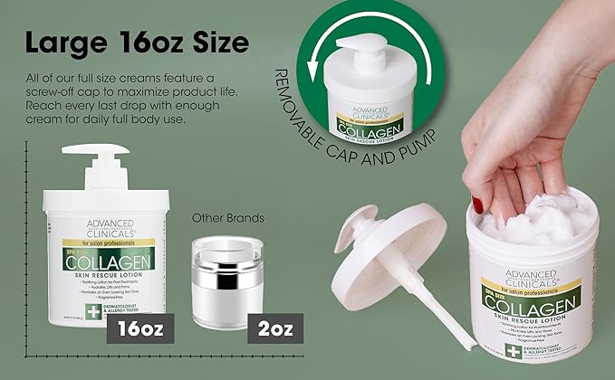 Advanced Clinicals Collagen Cream Body Lotion & Face Moisturizer W/Vitamin E | Skincare Moisturizing Collagen Lotion For Women, Men, Hand, & Neck Improves Look Of Crepey Skin & Uneven Dry Skin, 2pc-GlimoraGlow