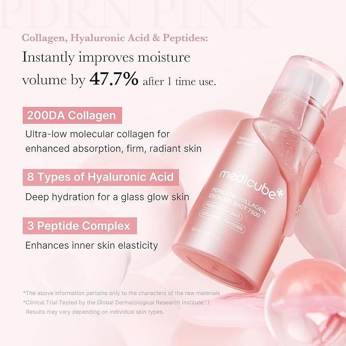 medicube PDRN Pink Collagen Exosome Shot Serum 7,500 PPM | Liquid Skin Booster | Exosome, Salmon DNA PDRN, Spicules | Uneven Skin Tone, Pore Care, Skin Texture | Korean Skin Care 1.01 fl.oz-GlimoraGlow