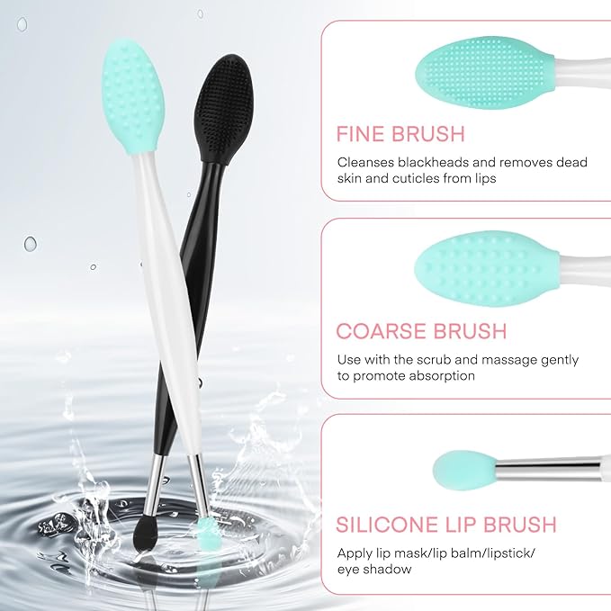 Unaone Lip Scrub Brush - 3 PCS Dual-ended Lip Scrubber Exfoliator and Silicone Lip Brush, 3-in-1 Silicone Lip Scrub Tool Lip Mask Applicator, Gentle Exfoliator & Applicator for Soft-GlimoraGlow
