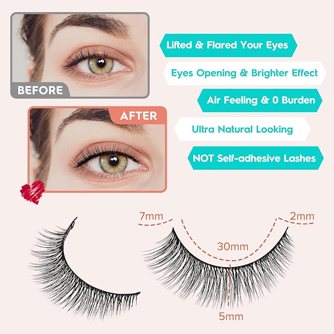 Natural Lashes 7MM Extra Short Eyelashes Natural Cat Eye Lashes 10 Pair False Eyelashes Wispy Eye Lashes Pack C Curl Strip Lashes 3D Volume Short Lashes Siligli Eyelashes-GlimoraGlow
