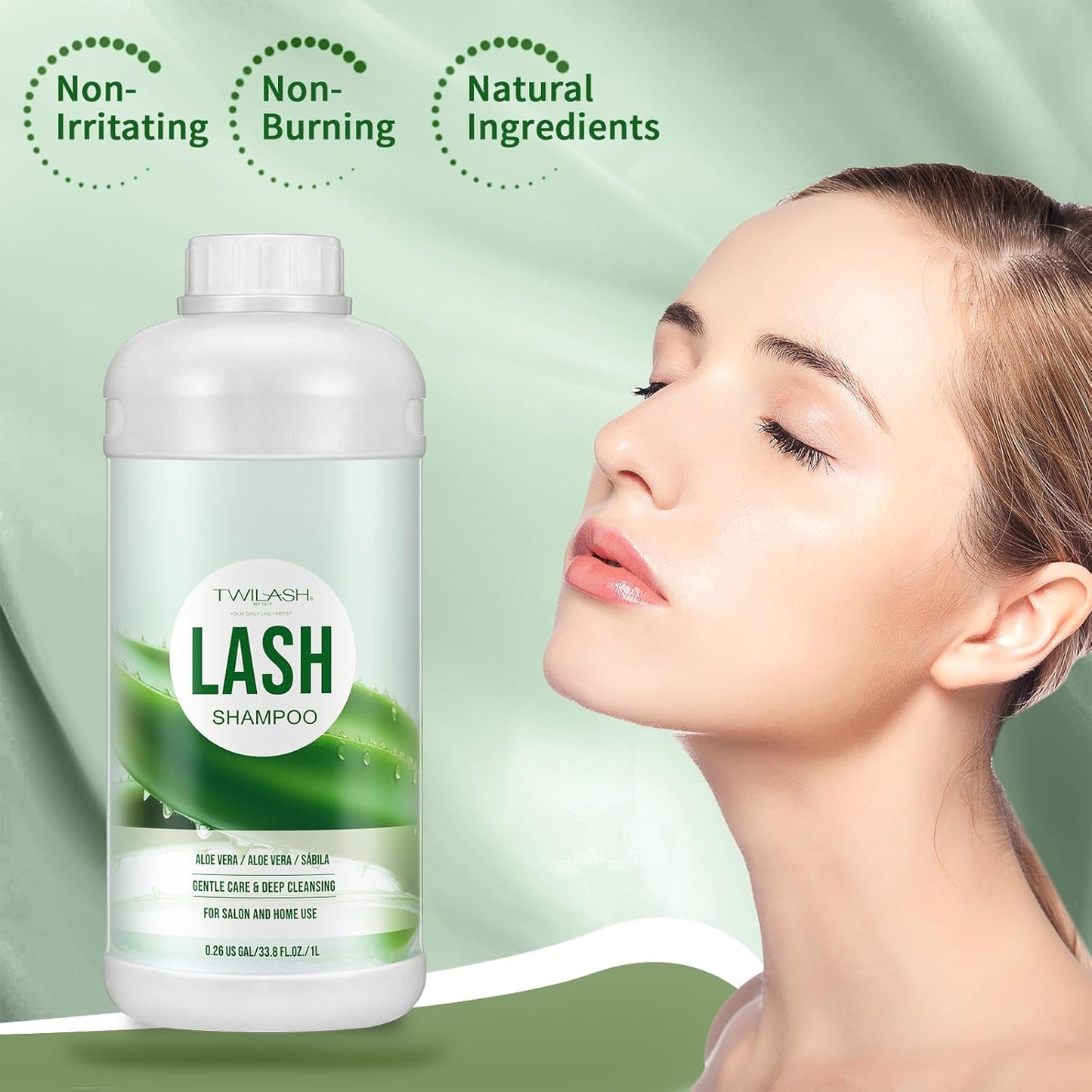 Lash Shampoo Bulk, Eyelash Cleanser for Extensions 1 Liter, Safe Makeup Remover, Non-irritating or Burning Formula Eyelid Foaming Cleanser for Professional Salon and Home Use (Aloe Vera-1L)-GlimoraGlow