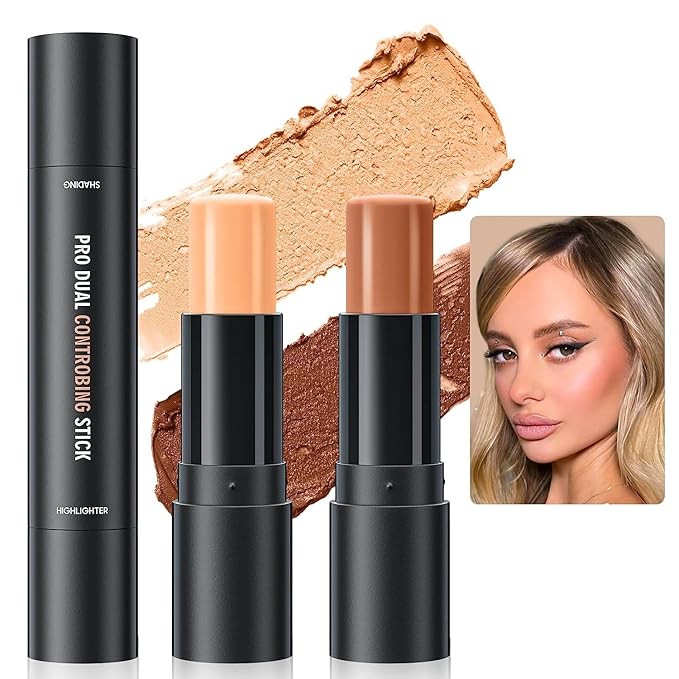 2023 Upgrade Contour Stick, 2 Colors Double-end Contour Highlighter Stick Contour Stick Face Highlighter Contour Makeup Contouring Sticks Cream Concealer (Natural, Netural Coffee)-GlimoraGlow