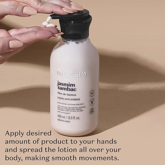 Nativa SPA by O Boticario Jasmin Sambac Anti-Stress Body Lotion, Fragranced Moisturizer Enriched with Purified Quinoa Drops to Boost Hydration, 13.5 Ounce (400ml)-GlimoraGlow