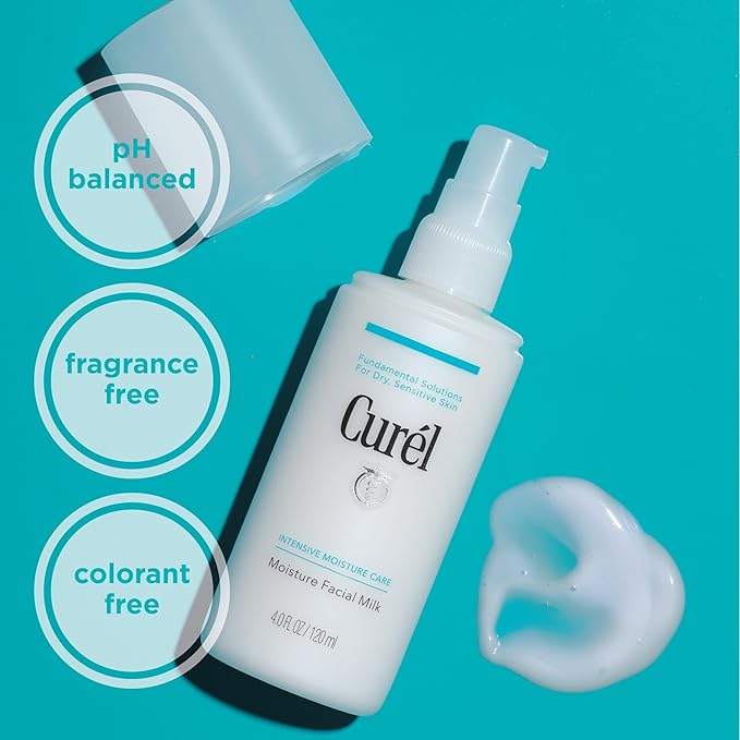 Curel Japanese Skin Care Moisture Facial Milk Moisturizer, Daily Face Lotion for Dry Sensitive Skin, pH Balanced, Unscented Advanced Ceramide Care Face Cream without Drying Alcohols, 4 oz-GlimoraGlow