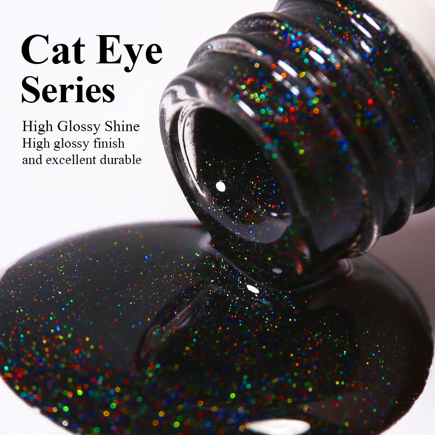Imtiti Cat Eye Gel Nail Polish, Black Rainbow Holographic Magnetic Gel Polish With Magnet Glittery Iridescent Galaxy Nail Gel Polish Spring Summer Gel Polish Kit Soak Off UV Led 10ML-GlimoraGlow
