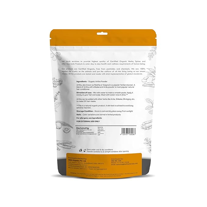 100% Organic Certified Aritha Powder (Soap Nut Powder) 227g /0.5 LB/ 08oz - Organic Hair Cleansing and Conditioning Product-GlimoraGlow