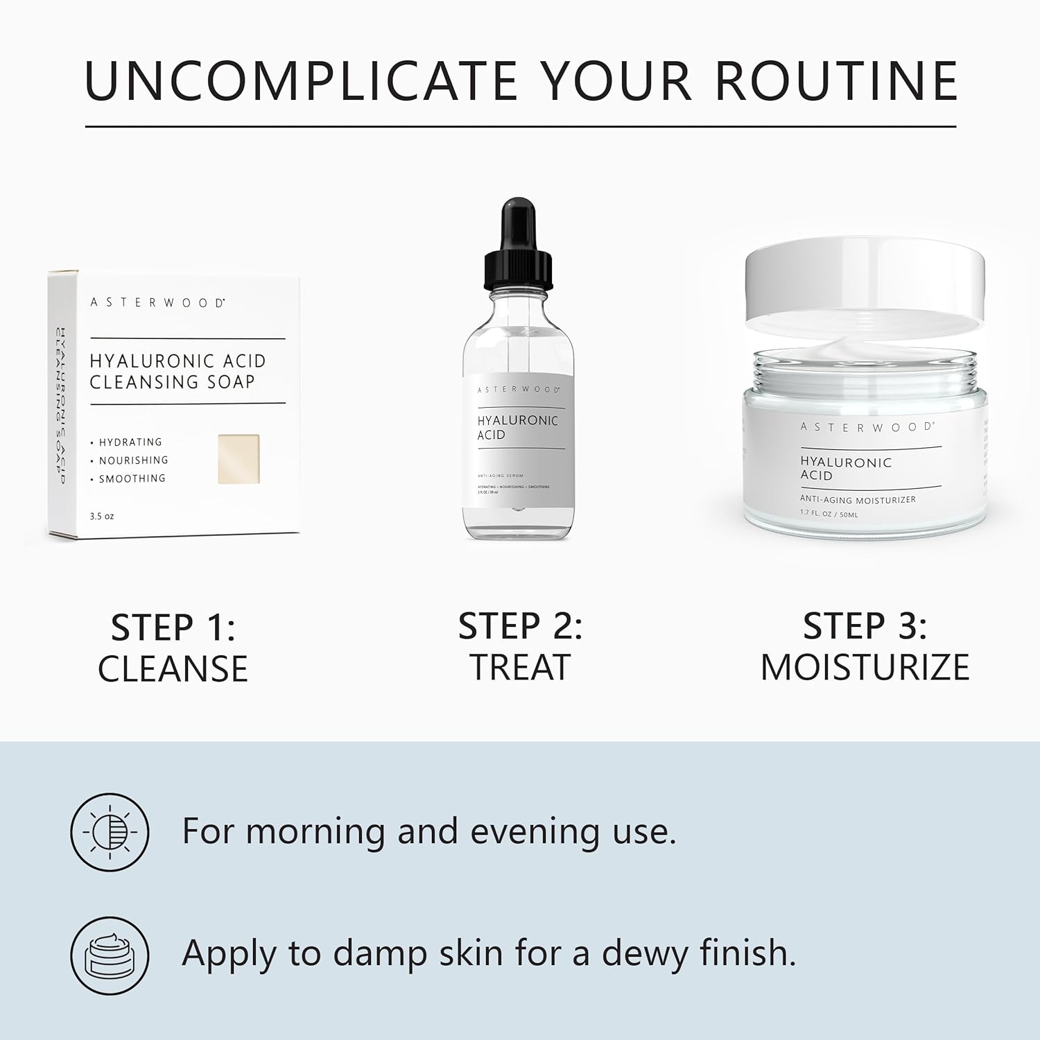 Asterwood Hyaluronic Acid Moisturizer - Anti-Aging, Wrinkle Reducing, Moisturizing, Hydrating - Fragrance-Free, Non-Comedogenic - 1.7 Fl Oz-GlimoraGlow