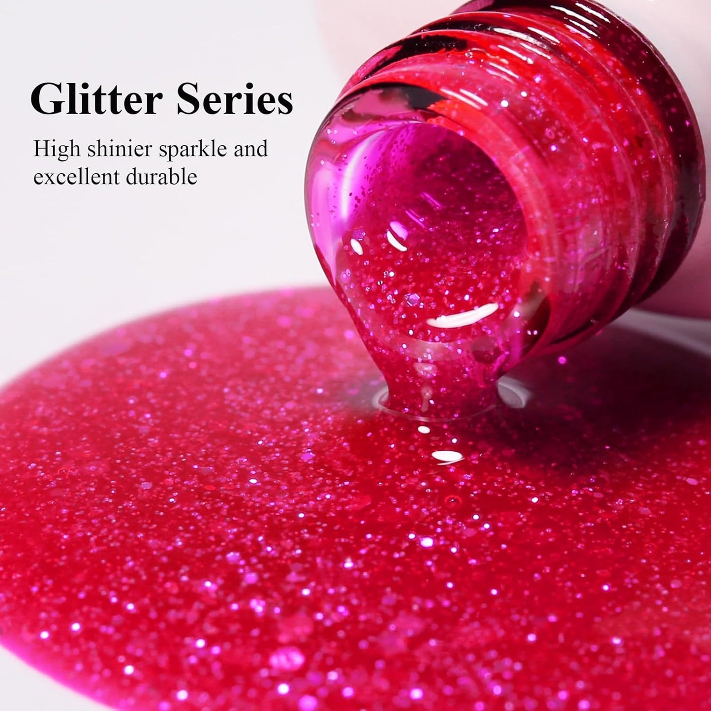 Imtiti Glitter Gel Nail Polish, Hot Pink Iridescent Glitter Gel Polish Diamond Shimmer Sparkle Soak Off UV LED Nail Gel Polish Autumn Winter Gel Polish Manicure Gel Nail Kit 10ML-GlimoraGlow