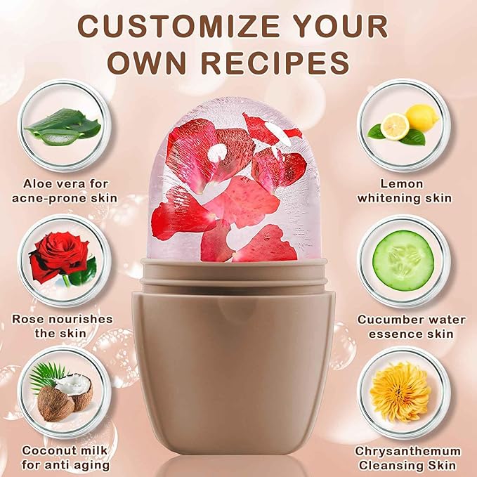 XHJRI Ice Face Roller Massager,Ice Cube Roller for Face, Eyes and Neck Naturally Conditioning and Skin Care,De-Puff Eye Bags,Reduce Migraine Pain,Reusable Massage Silicone Ice Mold (New Coffee)-GlimoraGlow