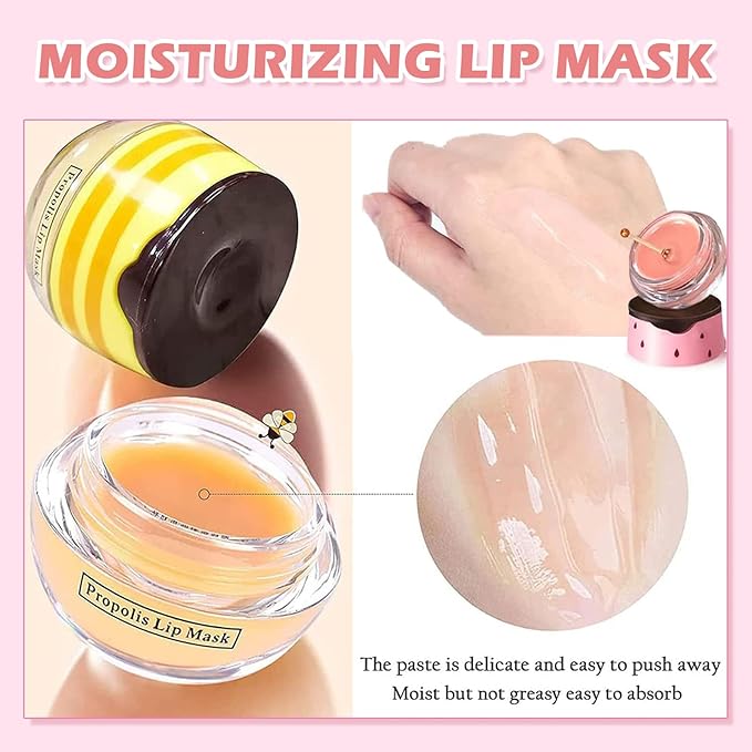 2 PCS Bee Lip Balm Honey Pot,Honey&Watermelon Lip Mask Overnight Moisturizing Prevention Dry and Cracked Lip Scrubs Exfoliator Lip Care,Lip Sleeping Mask Reduces Lip Lines-GlimoraGlow
