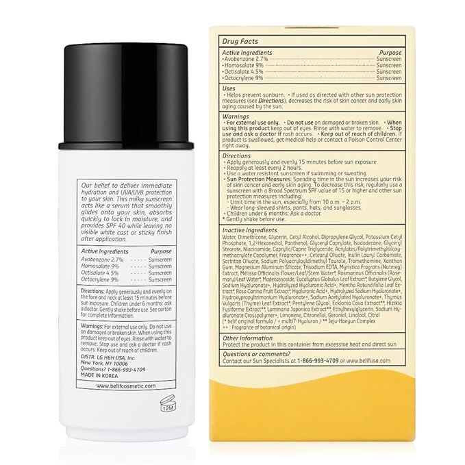 belif Milky Niacinamide Sunscreen SPF 40 – Lightweight & Invisible Sun Serum for Face with 7 Types of Hyaluronic Acid | No White Cast, Non-Comedogenic, Hydrating, Makeup-Gripping Primer (1.69 fl.oz)-GlimoraGlow