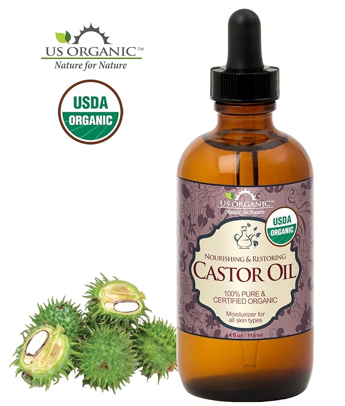 US Organic Castor Oil, USDA Certified Organic,Expeller Pressed, Hexane Free, 100% Pure & Natural moisturizing and emollient properties, For Skin, Hair Care, Eyelashes, DIY projects (4 oz (115 ml))-GlimoraGlow