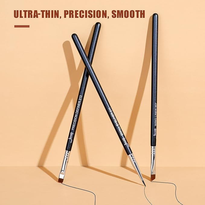 Jessup Eyeliner Brush Set, 3pcs Pro Precision Eyeliner Brushes Fine Point Angled Thin Gel Liquid Flat Winged Eye Liner Brush, Black T346-GlimoraGlow