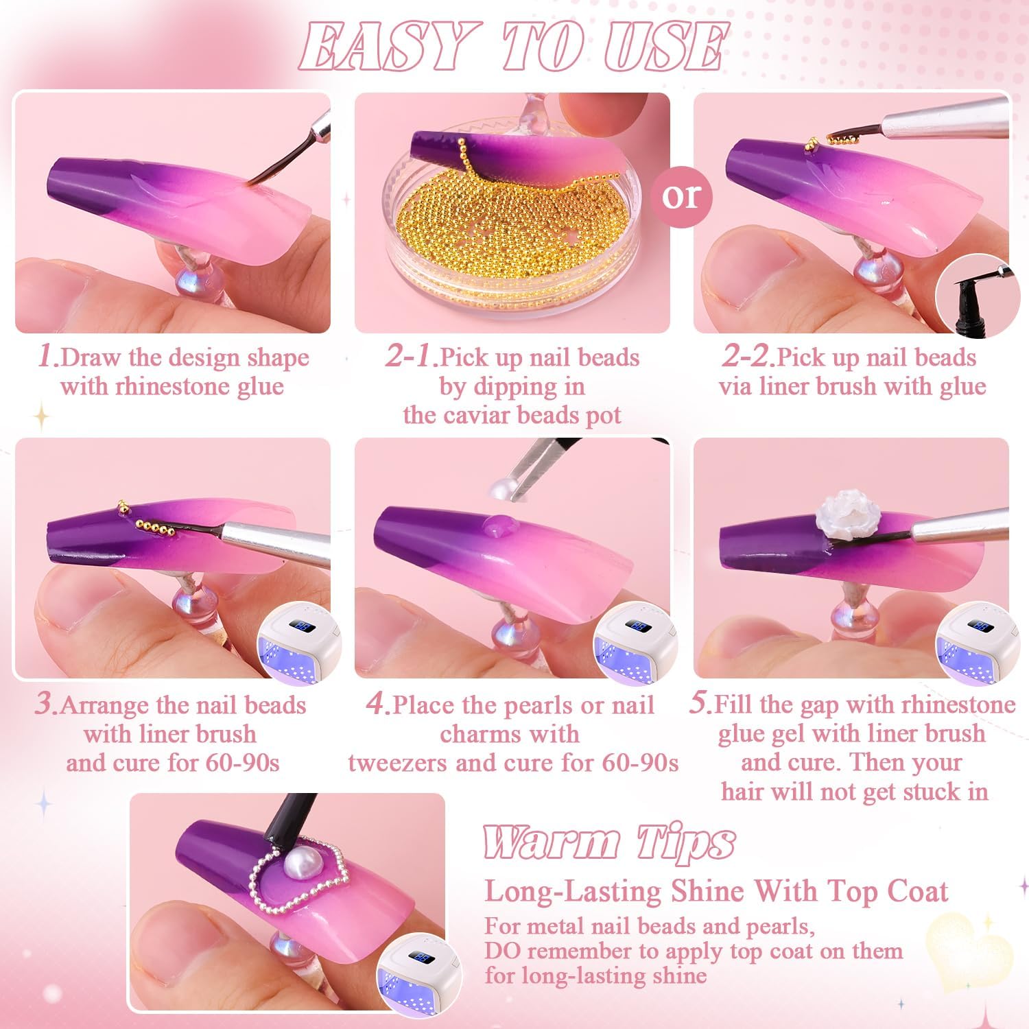 1-3MM Mini Small Nail Beads Metal Caviar Bead Silver Gold Nail Charms and Gems Ball, Nail Chain for Nail Art Accessories Supplies Gold Rhinestones for Women Manicure-GlimoraGlow