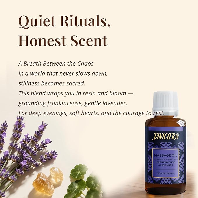 Frankincense & Lavender Botanical Massage Oil – Lightweight Face & Body Oil with Jojoba & Almond – Resin & Floral Aroma for Deep Massage, Fascia Release & Calming Rituals, 30ml (1.0 fl oz)-GlimoraGlow