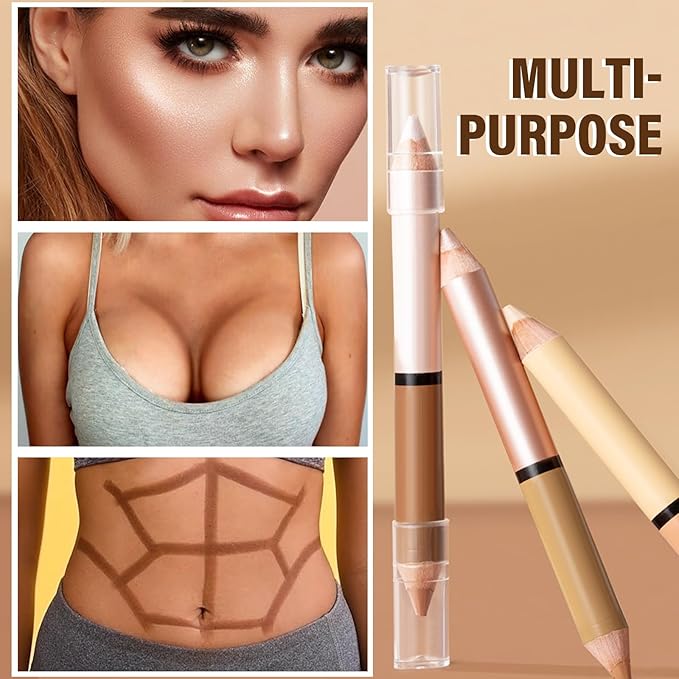 2 in 1 Cream Bronzer and Highlighter Stick,Cream Dual-Ended Highlight Contour Stick,Long Lasting & Waterproof Face Brighten Make up Pen-GlimoraGlow