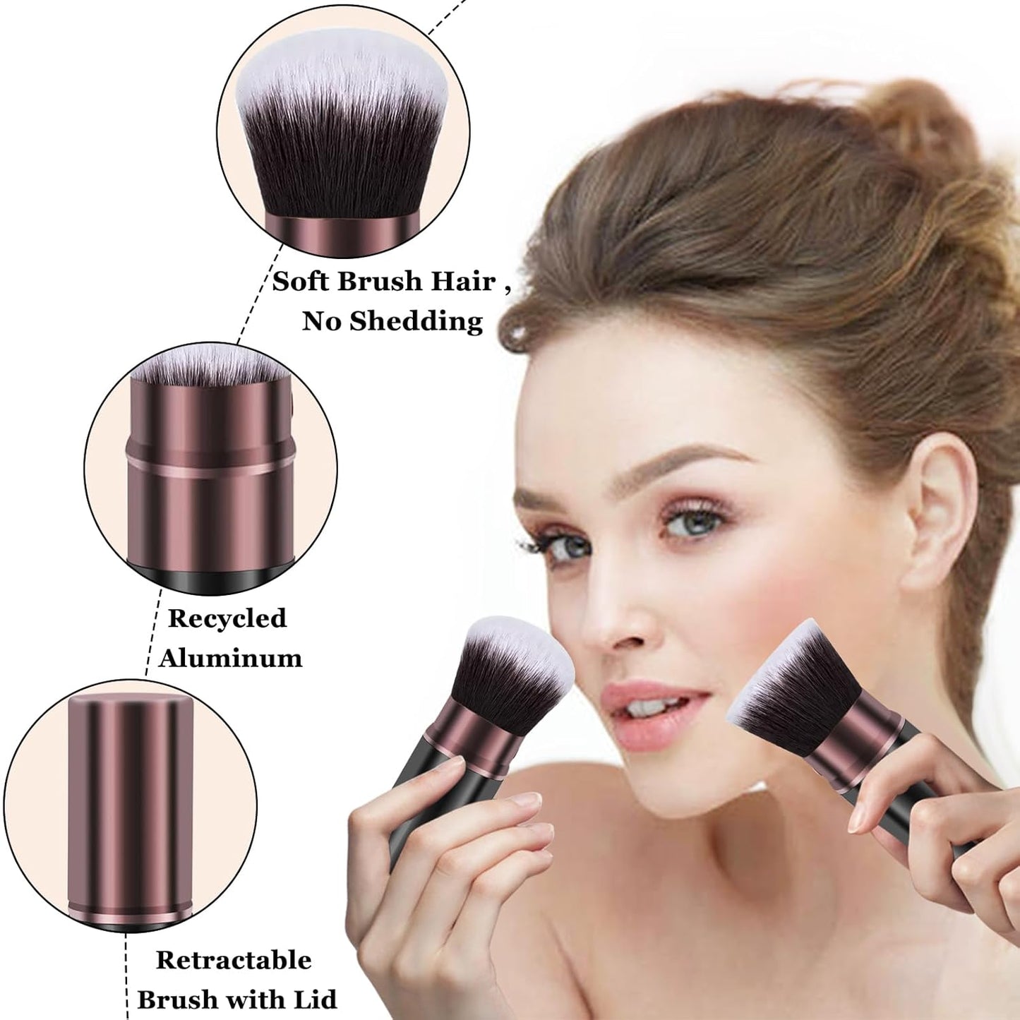 Makeup Brushes, Retractable 2 Pack Travel Kabuki Blush Makeup Brush Face Powder Foundation Brushes for Blending Liquid, Blush, Bronzer, Buffing, Sunscreen,Flawless Cosmetics-GlimoraGlow